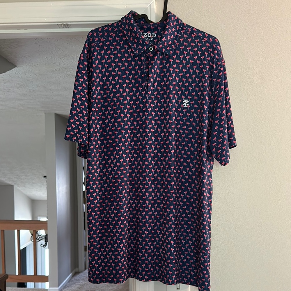 Izod Blue and Pink Polo Shirt with Playful Pattern